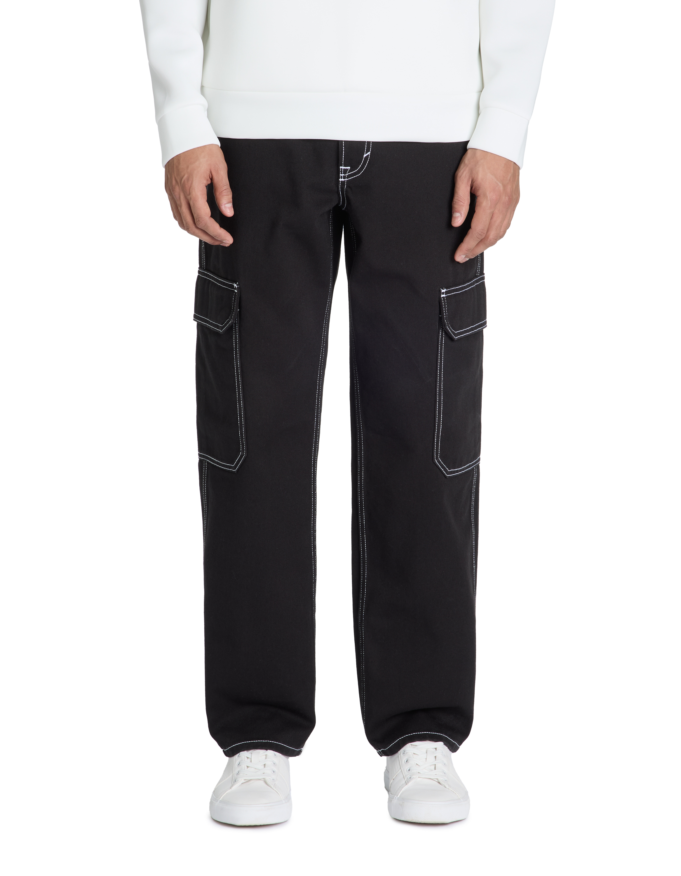 Jean loose cargo 100% coton - noir - camaieu - Modalova