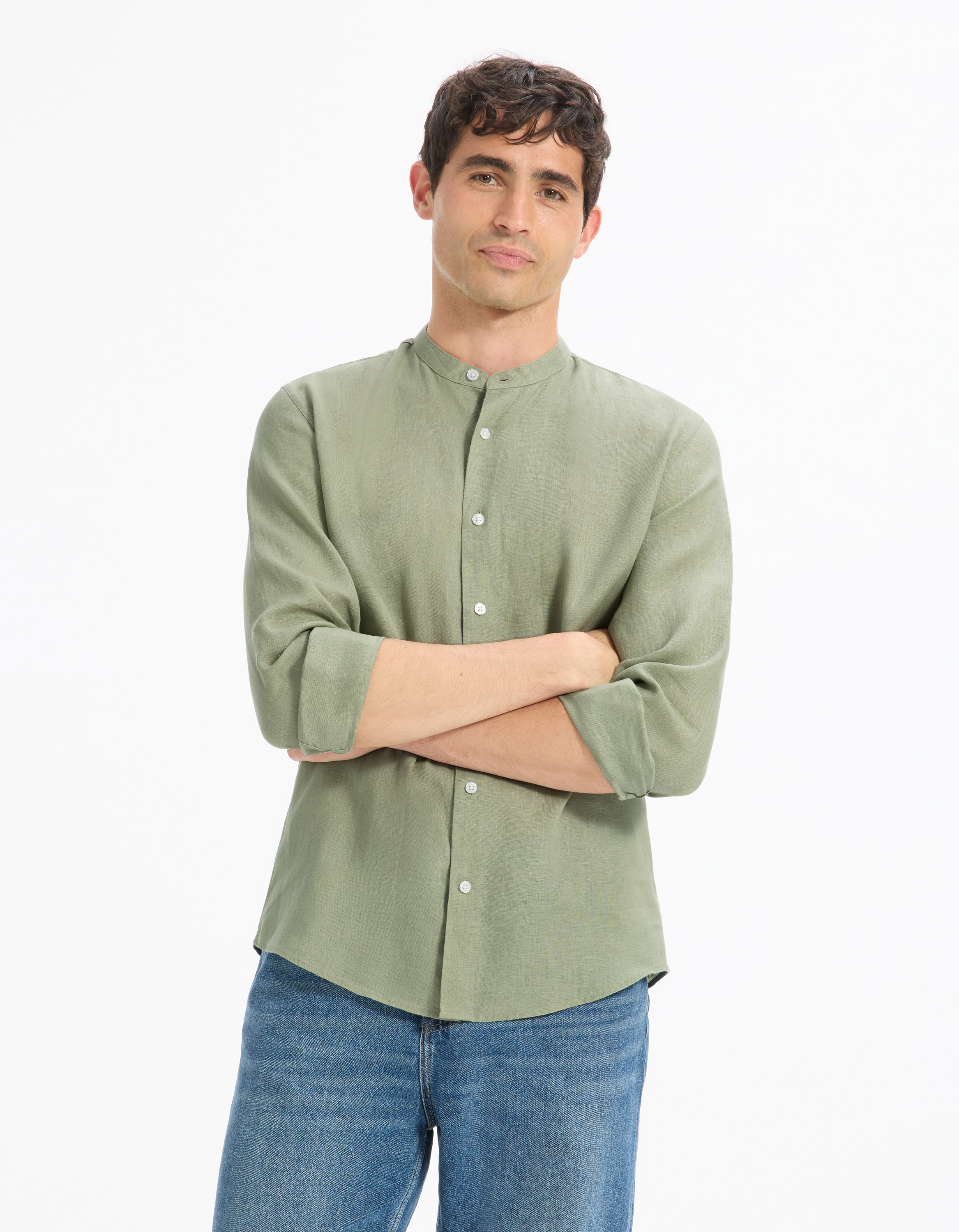 Chemise regular col mao 100% lin - camaieu - Modalova