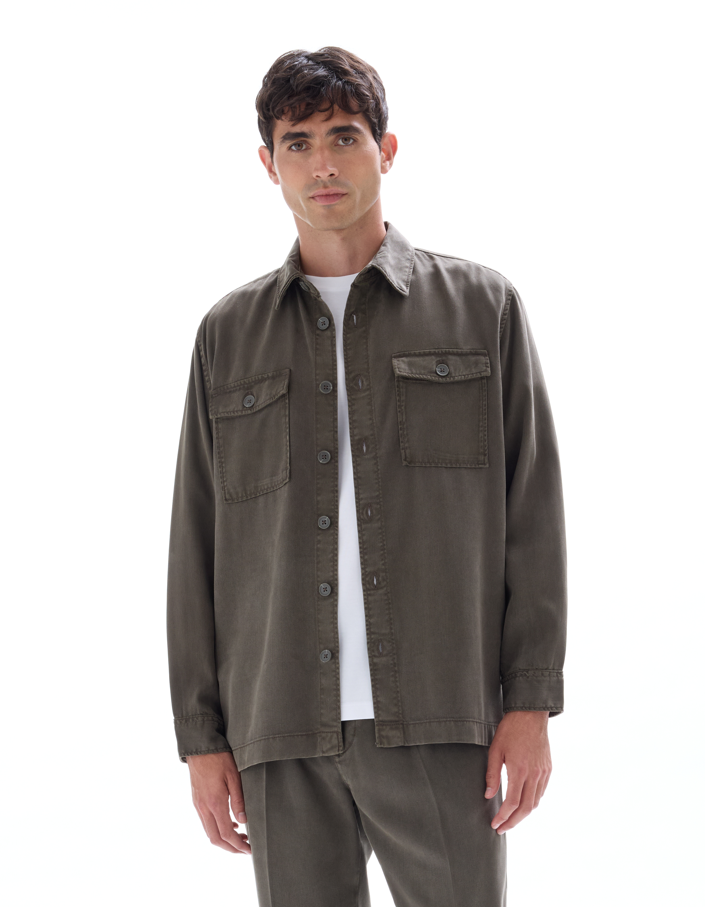 Surchemise unie en 100% TENCEL™ Lyocell - kaki - camaieu - Modalova