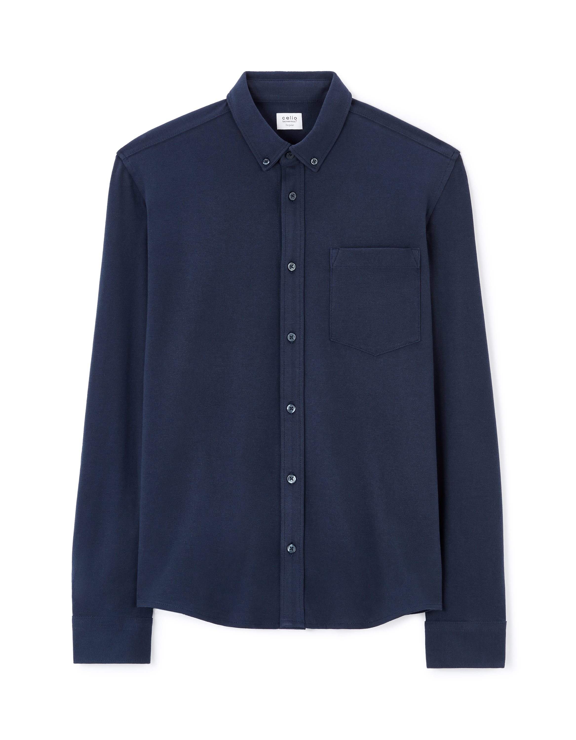 Chemise regular coton piqué stretch - marine