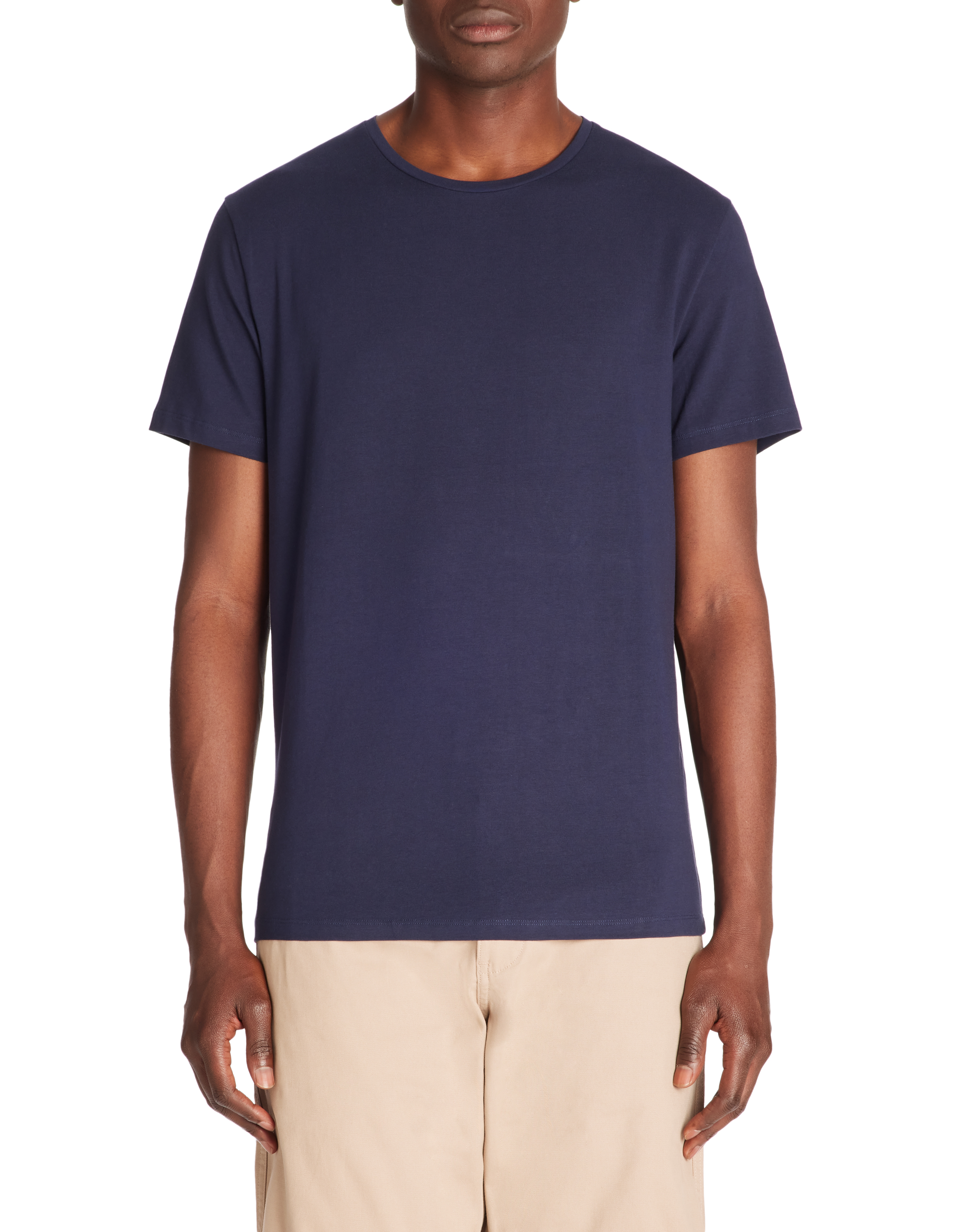 T-shirt slim col rond en coton stretch - marine - camaieu - Modalova