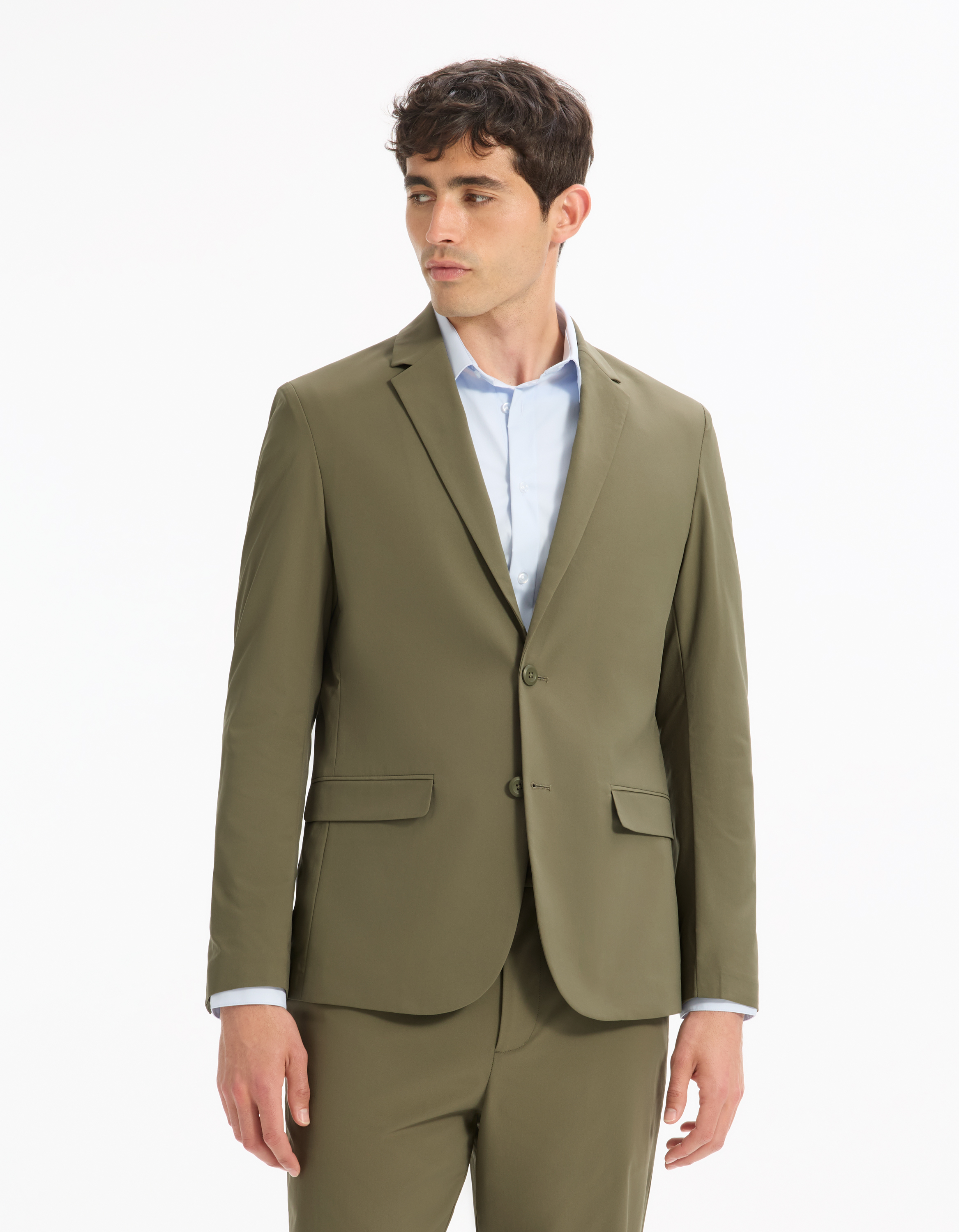 Blazer slim infroissable - kaki - camaieu - Modalova