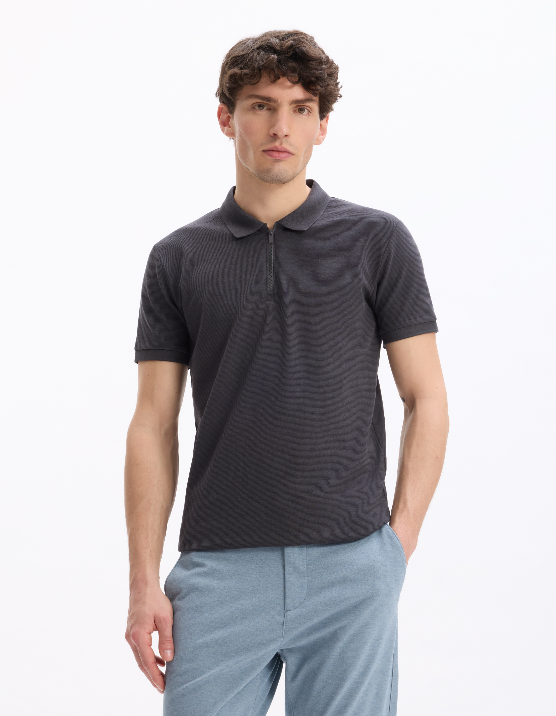 Polo slim coton mélangé - camaieu - Modalova