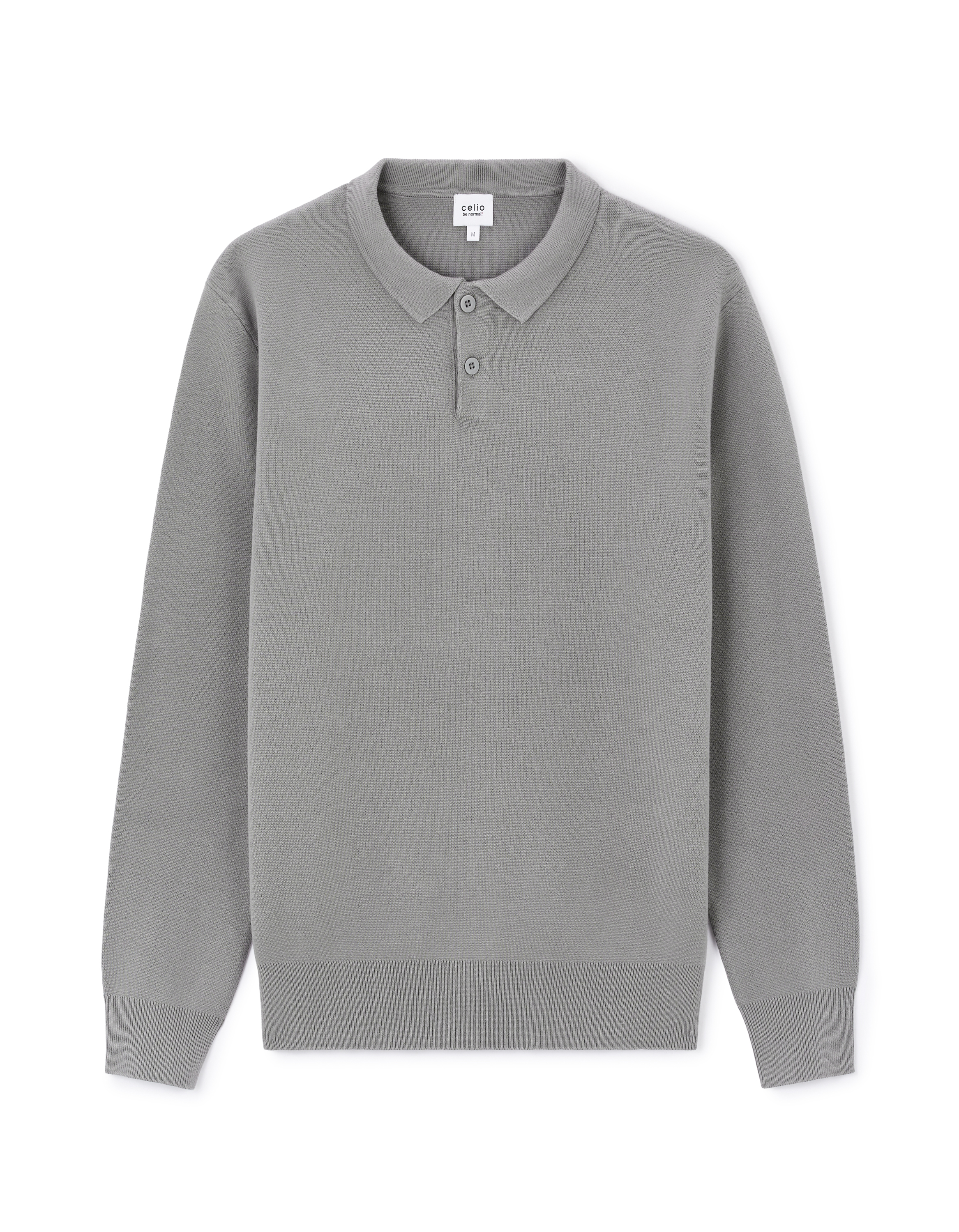 Polo relaxed coton mélangé manches longues - gris