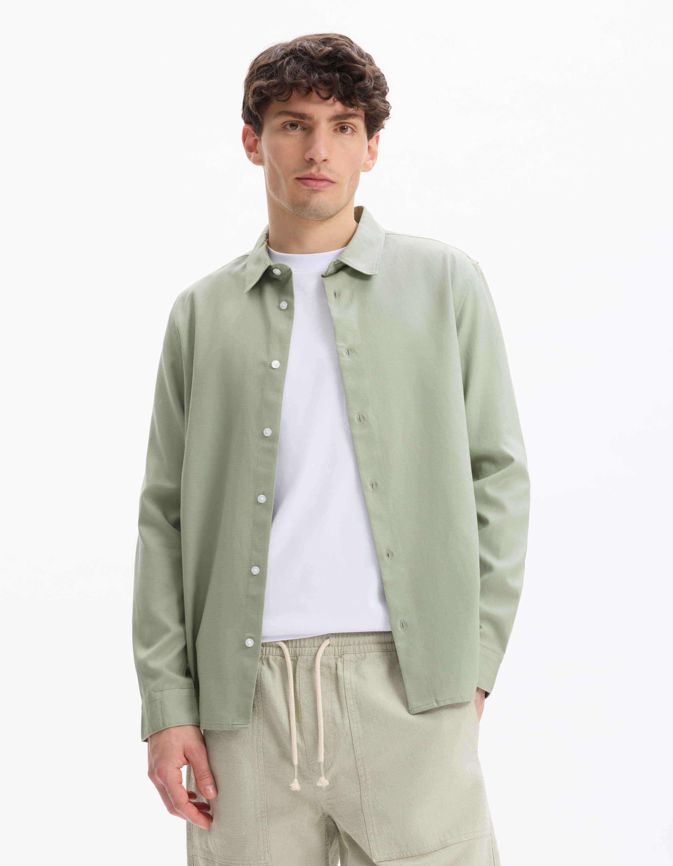 Chemise regular en coton viscose - kaki - camaieu - Modalova