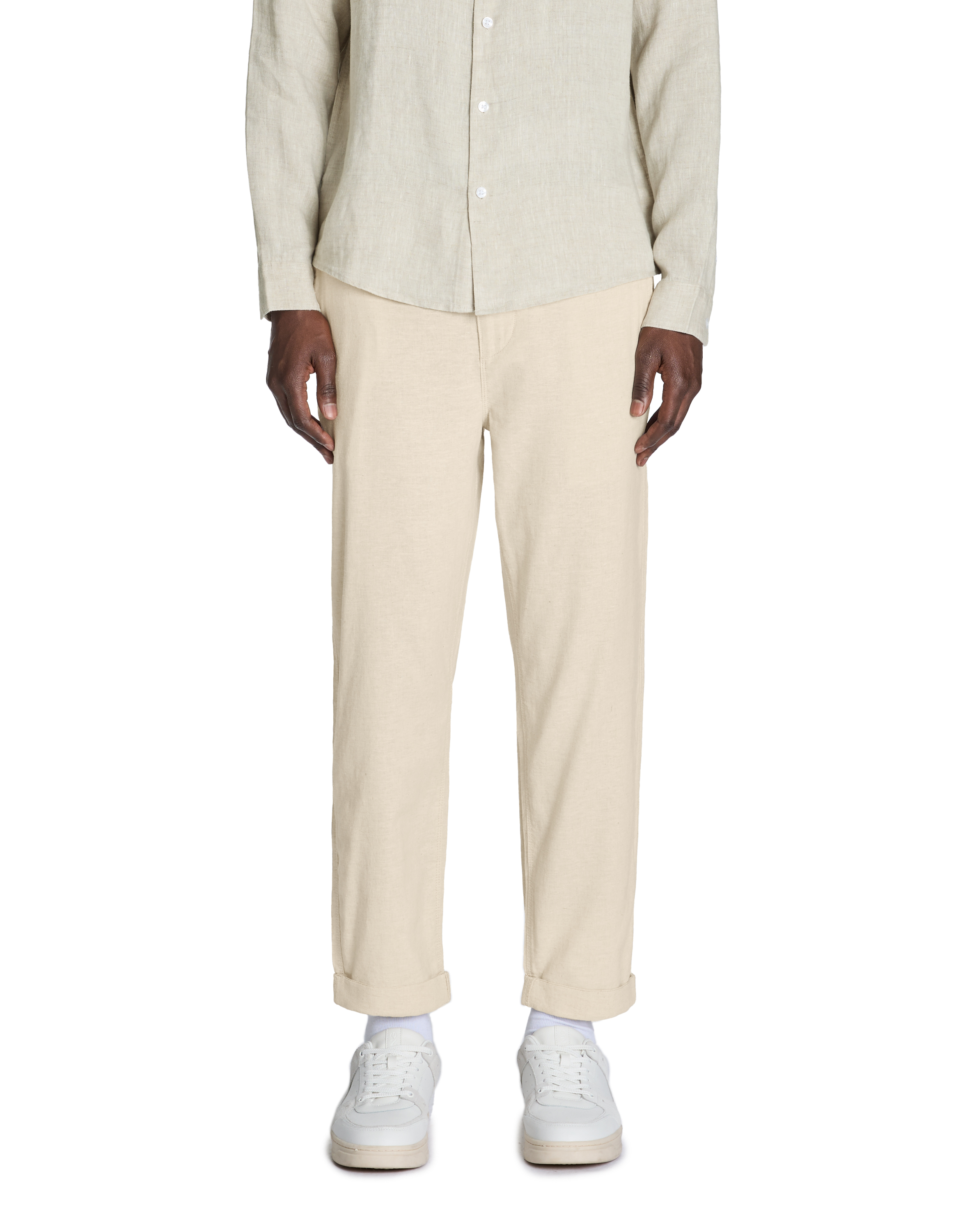 Pantalon straight en lin et coton - camaieu - Modalova