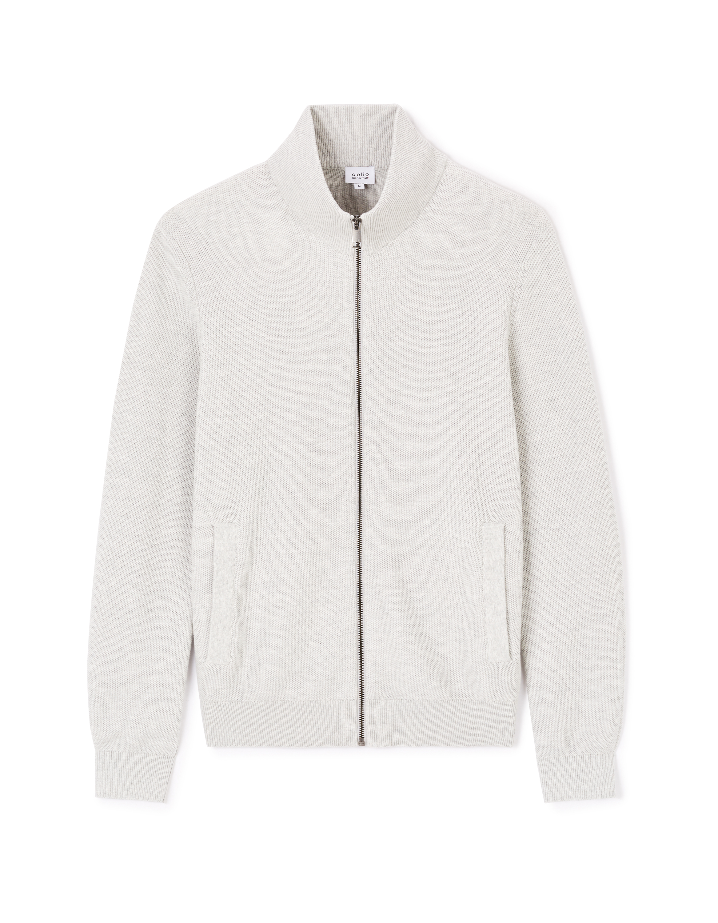 Cardigan col montant 100% coton - gris chiné