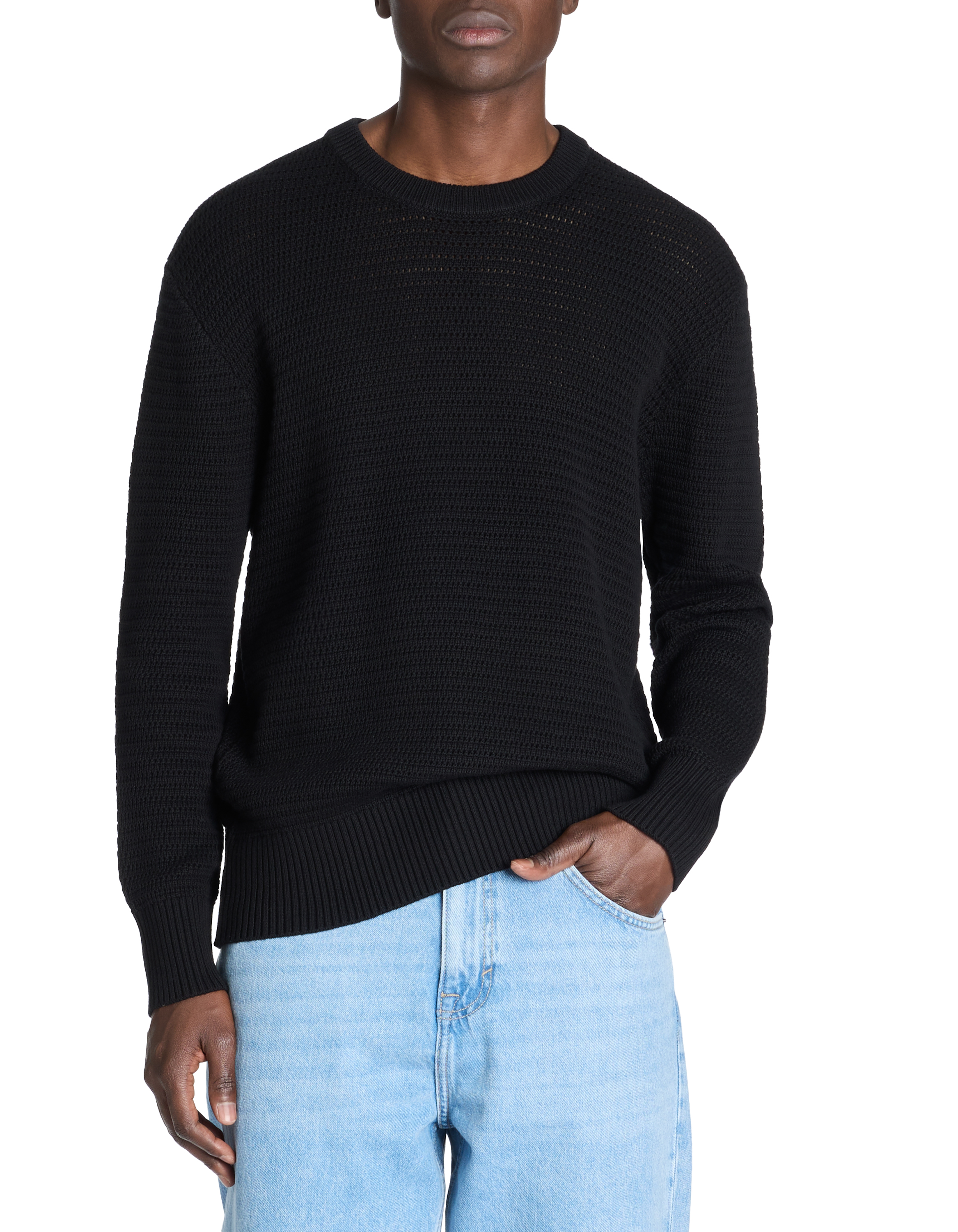 Pull col rond 100% coton - noir - camaieu - Modalova
