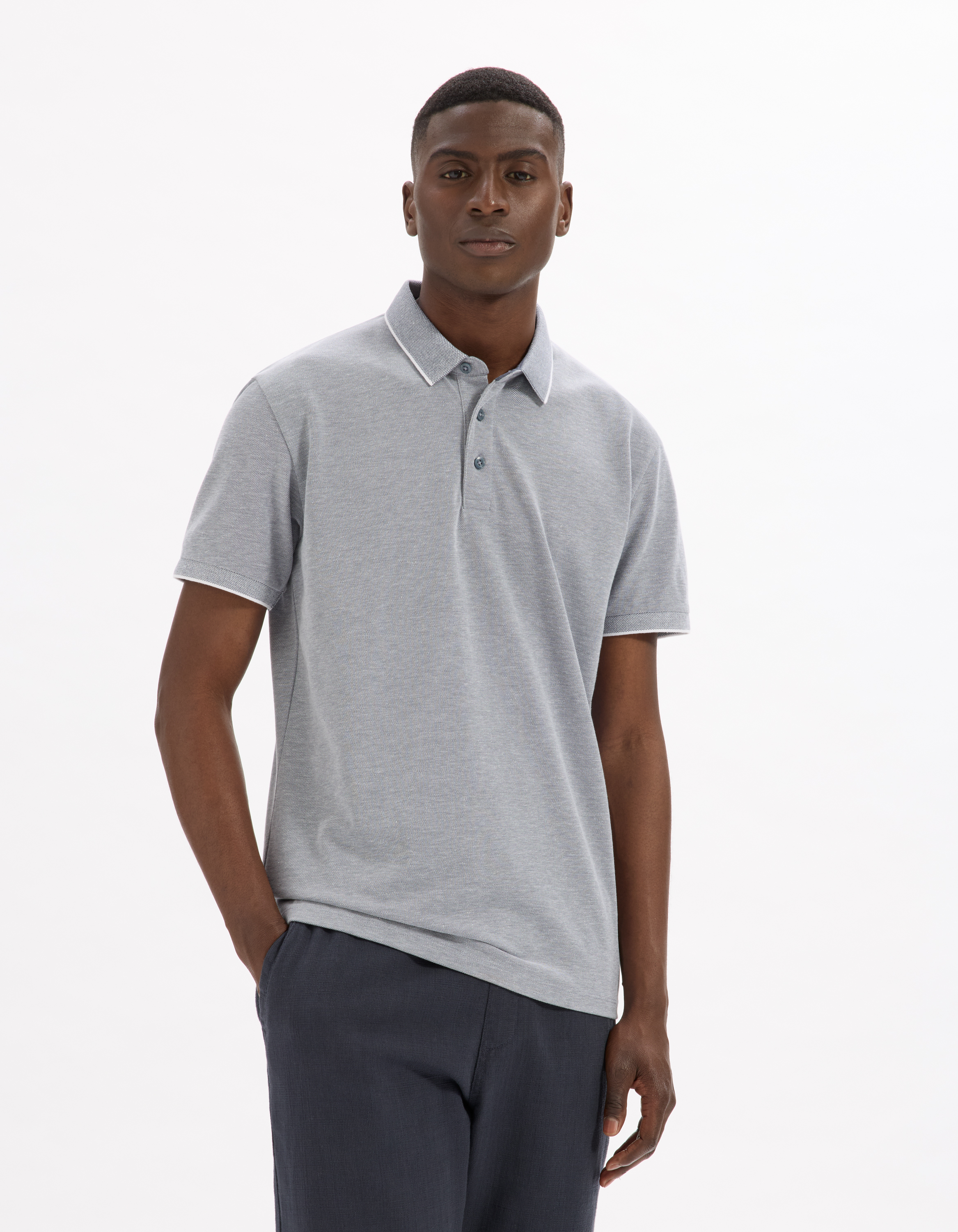 Polo regular coton mélangé - bleu - camaieu - Modalova
