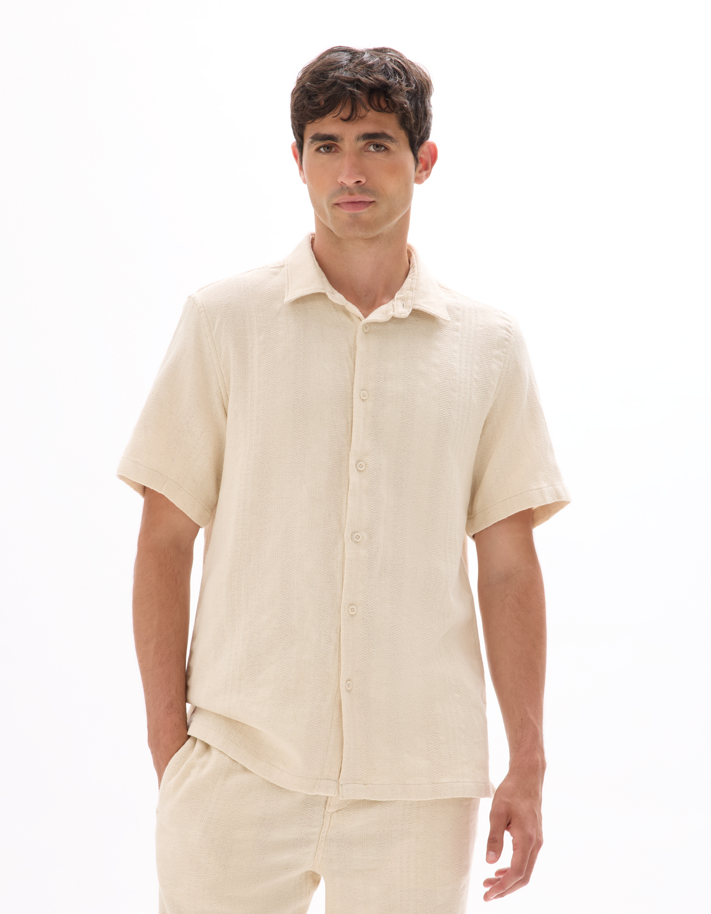 Chemisette regular 100% coton jacquard - écru - camaieu - Modalova