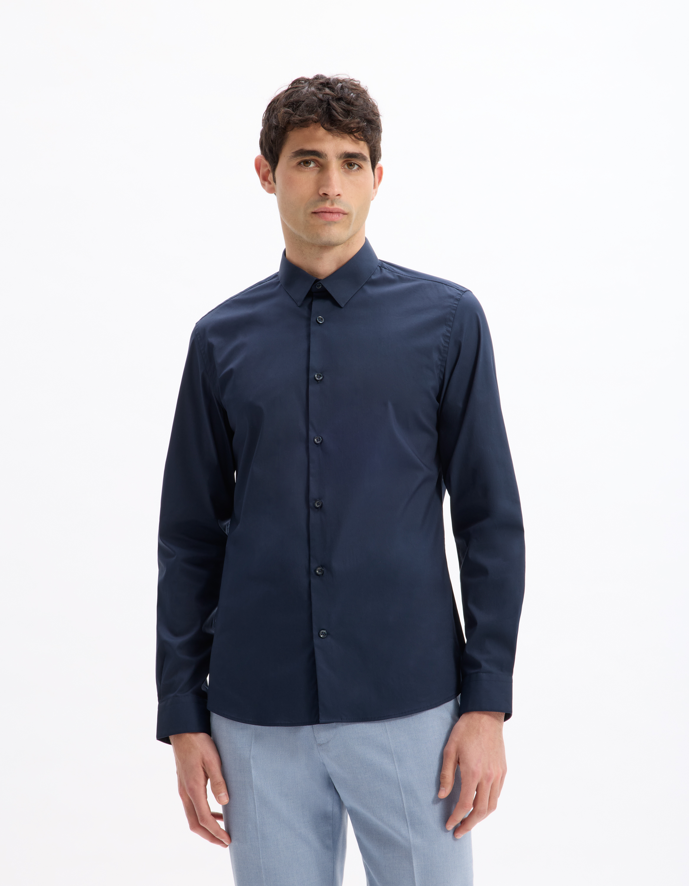 Chemise slim en coton stretch - marine - camaieu - Modalova