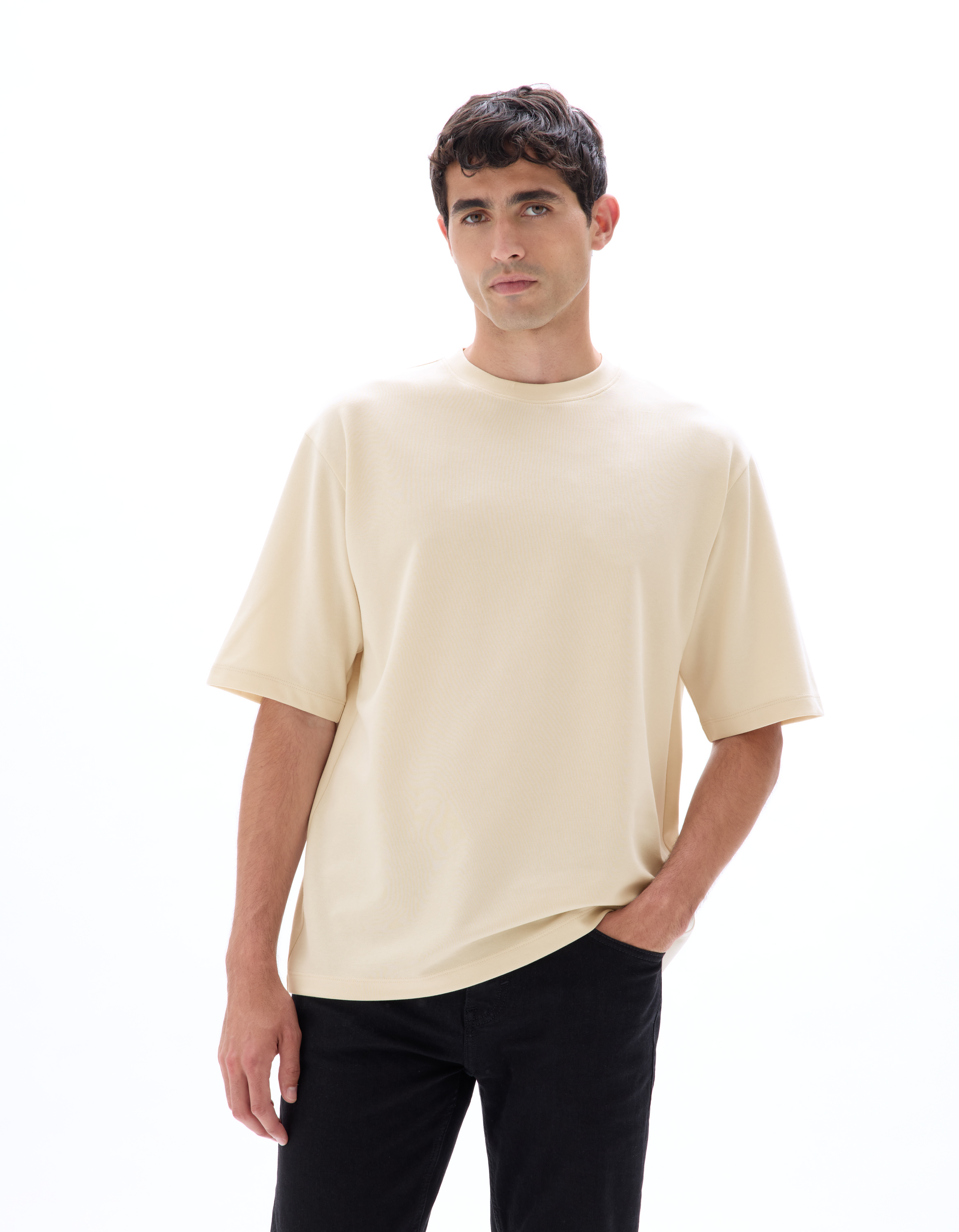 T-shirt oversize col rond - écru - camaieu - Modalova