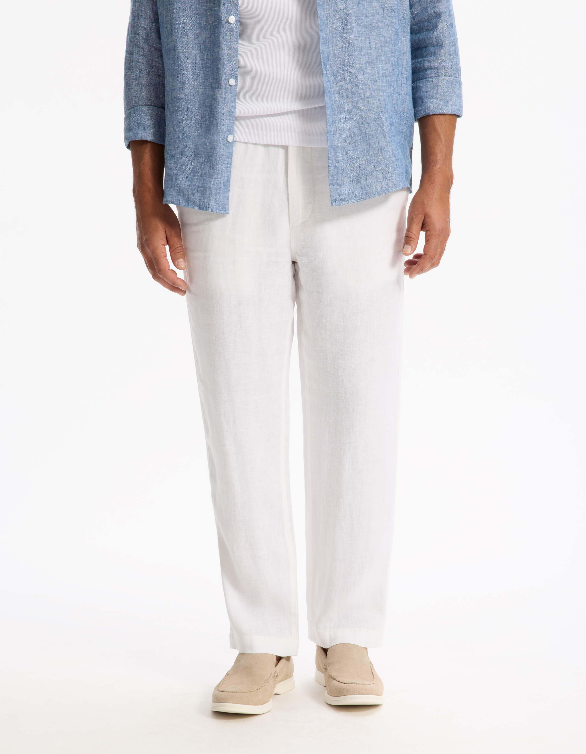 Pantalon straight 100% lin - blanc - camaieu - Modalova