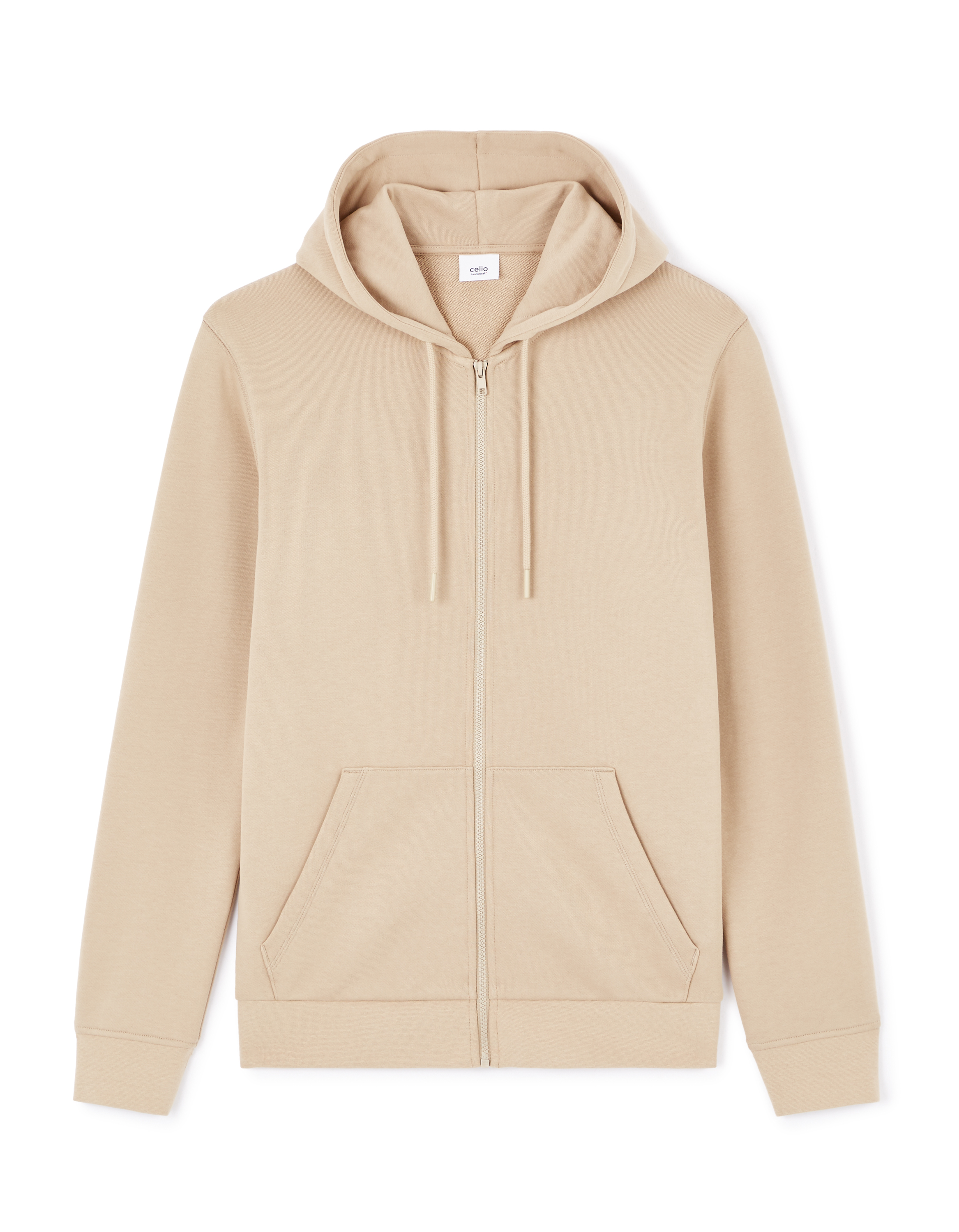 Sweat zippé capuche regular 100% coton - beige