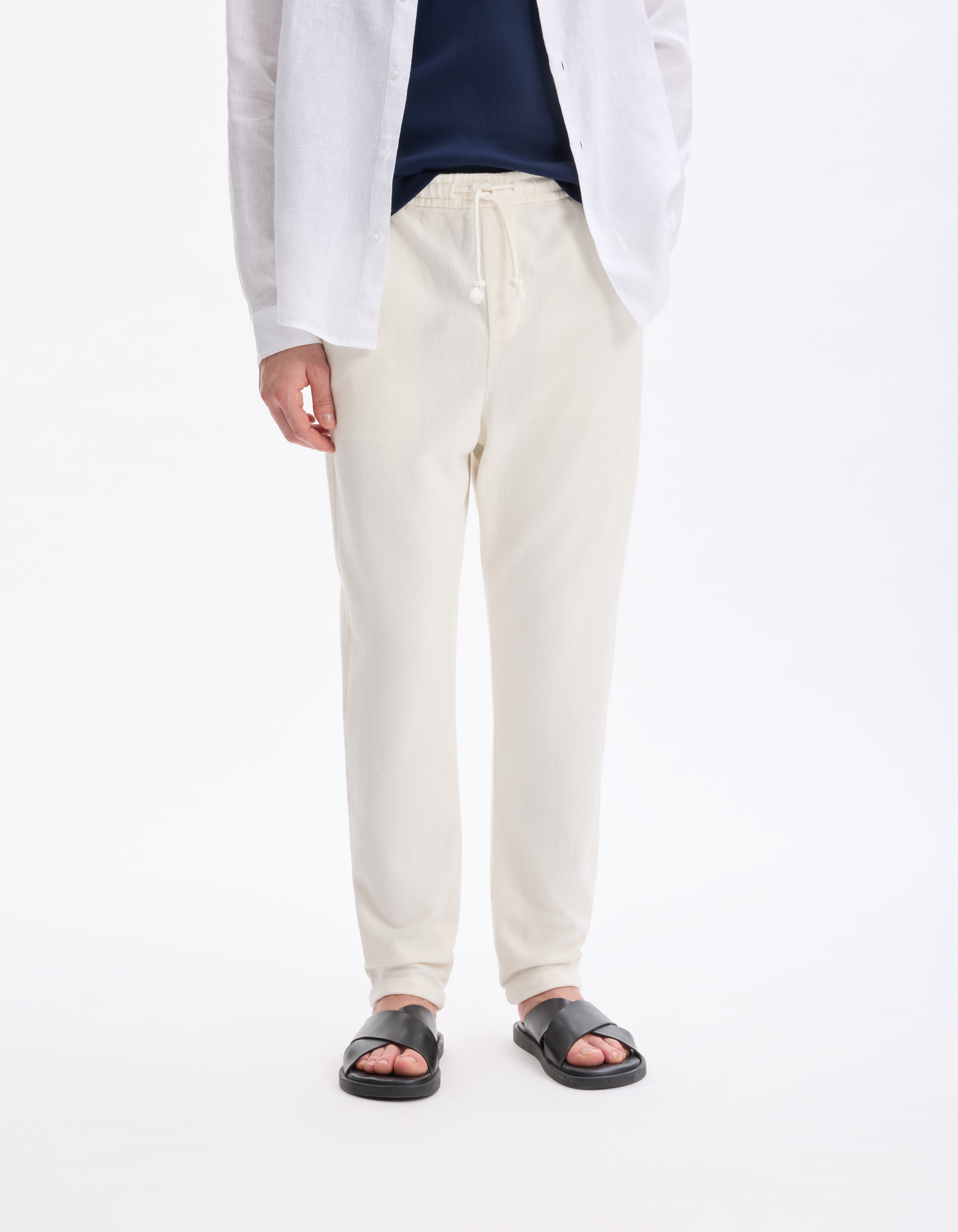 Pantalon loose coton mélangé - beige - camaieu - Modalova