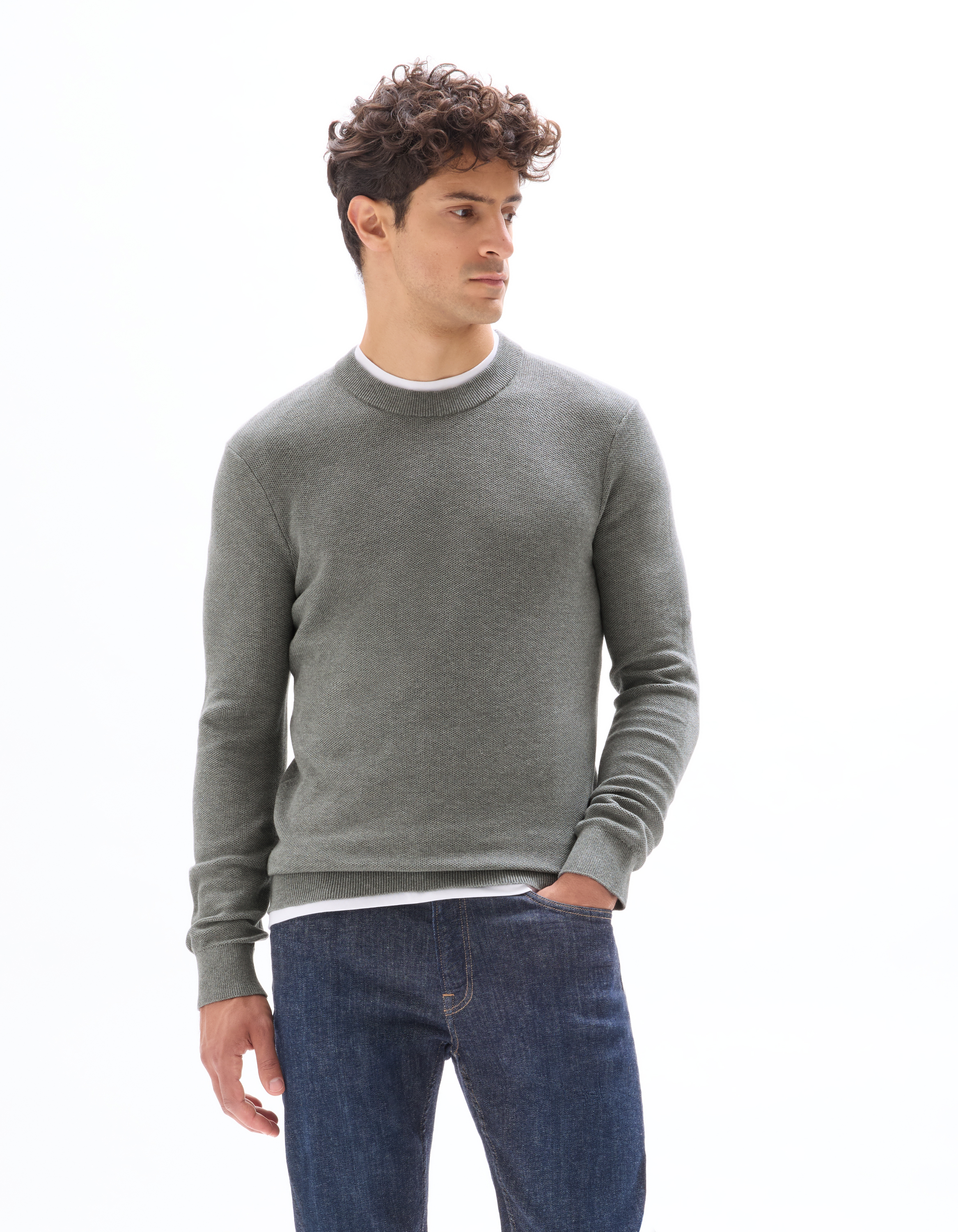 Pull col rond 100% coton - gris moyen - camaieu - Modalova