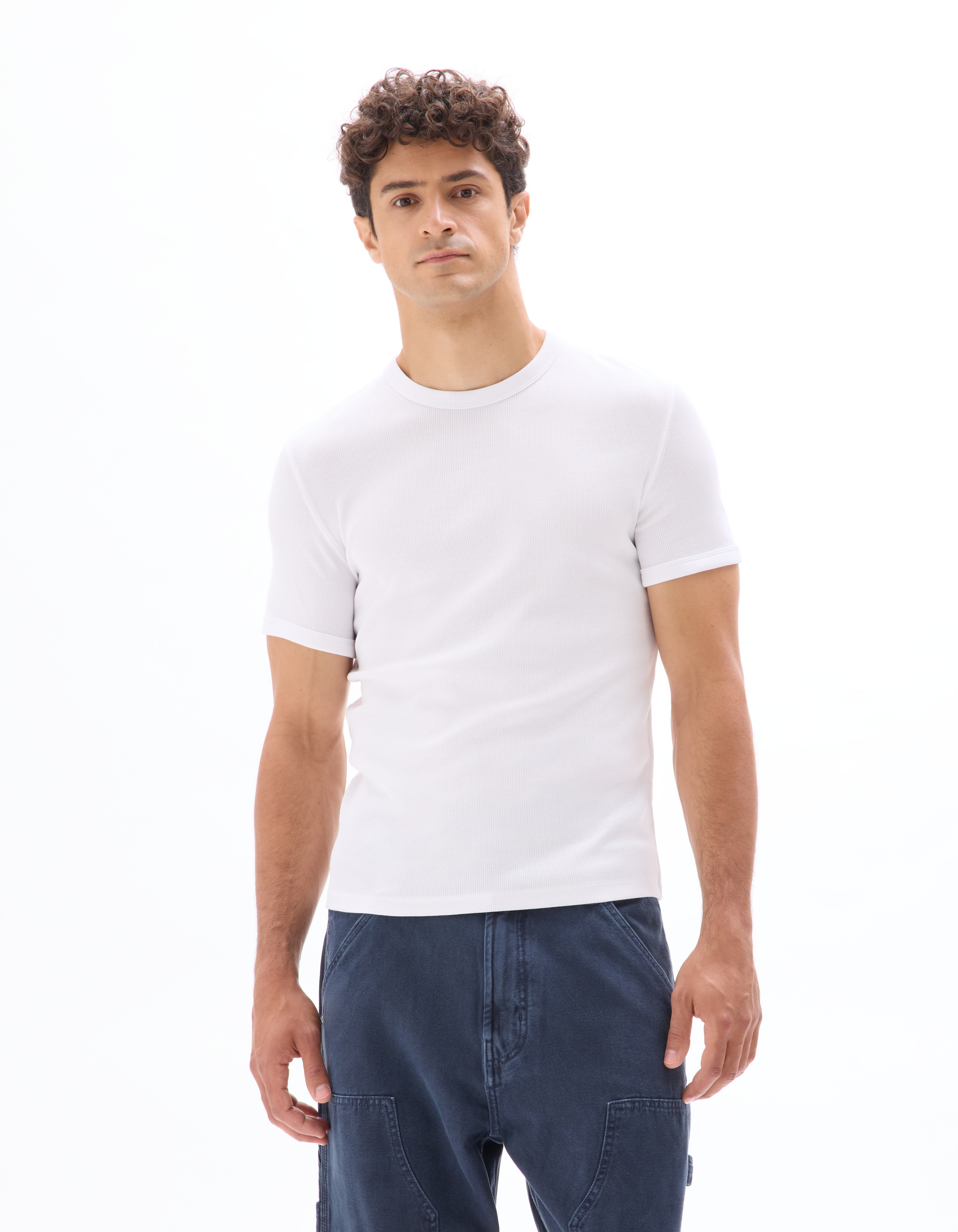 T-shirt slim col rond coton stretch côtelé - camaieu - Modalova