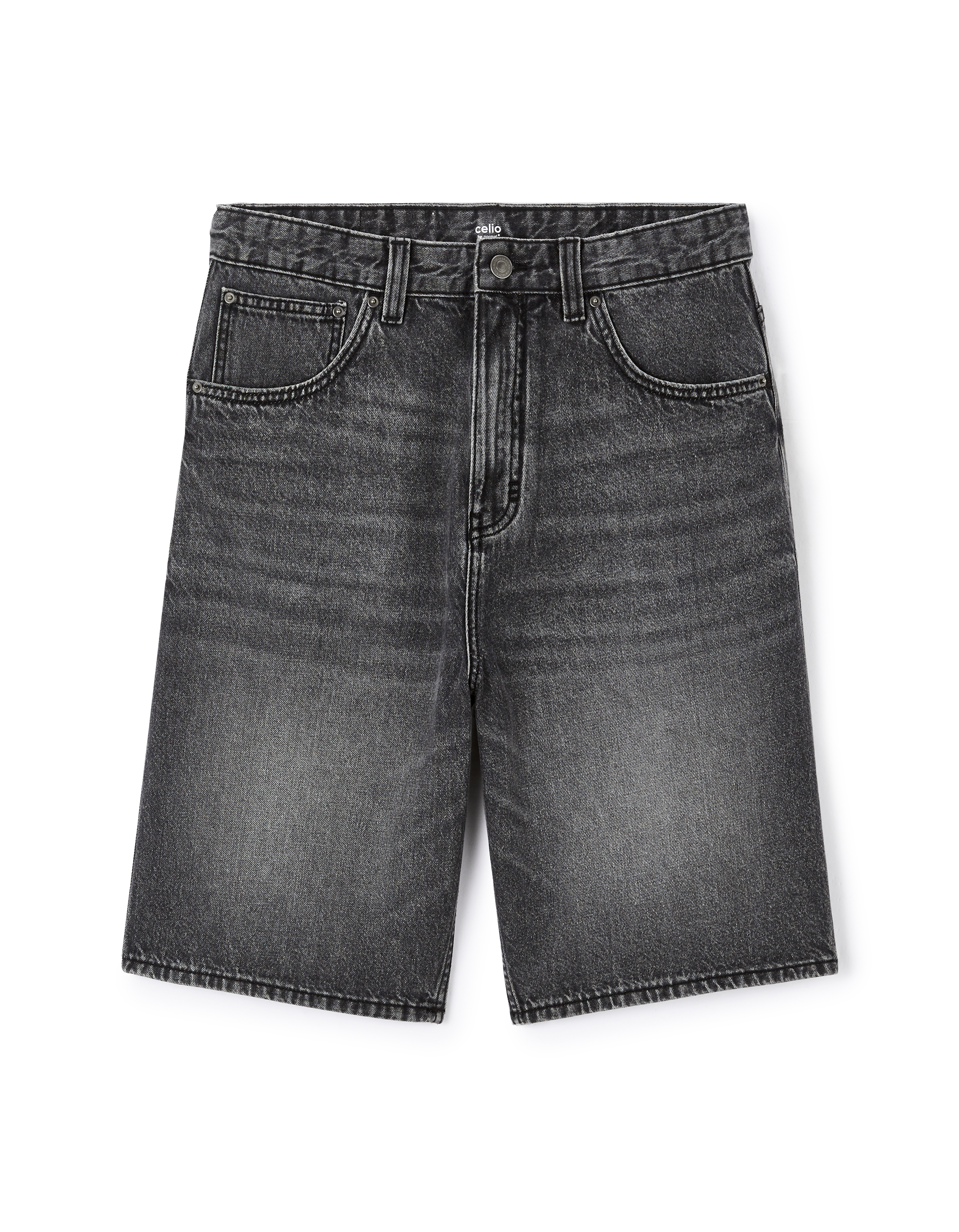 Long bermuda baggy en jean - noir