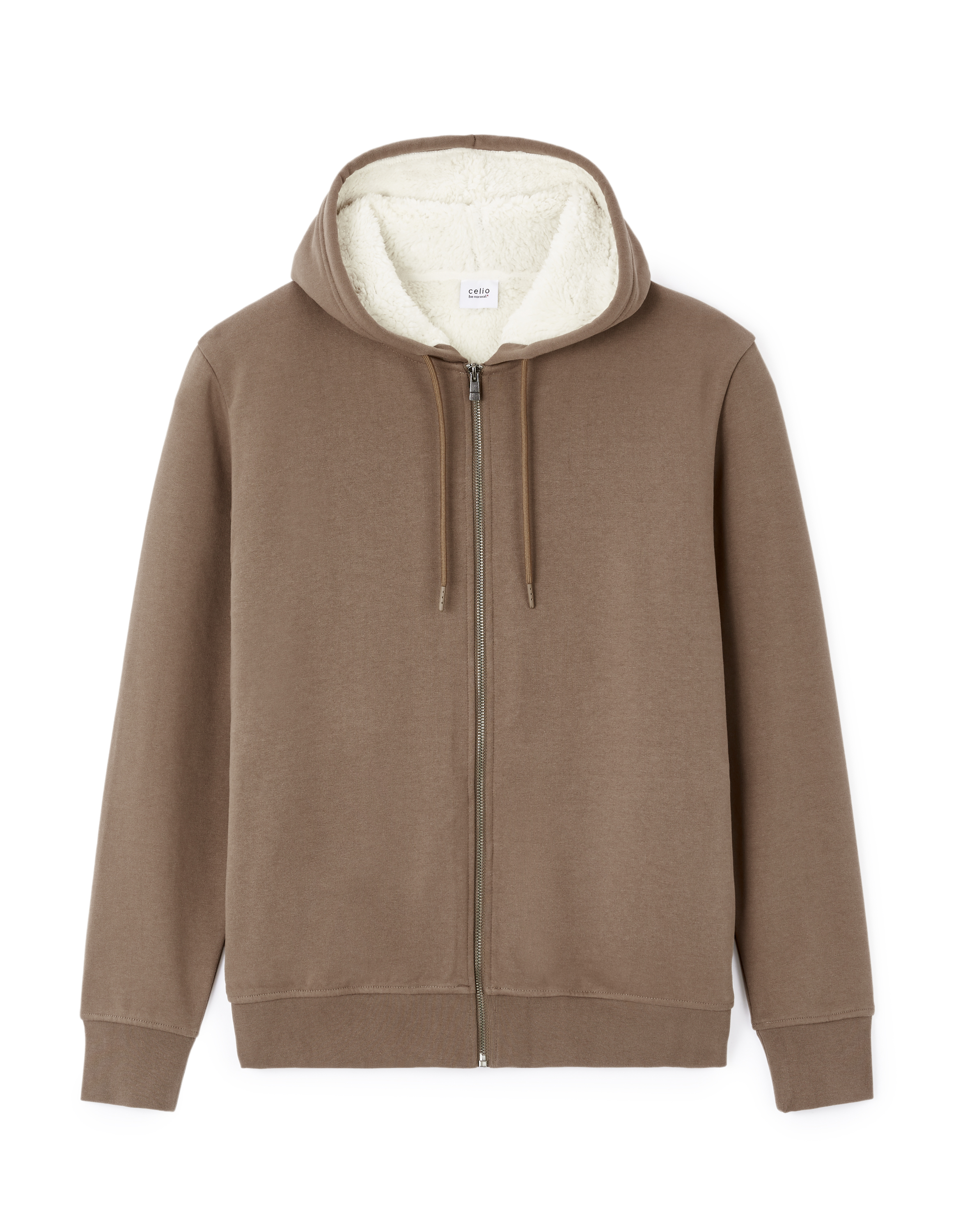 Sweat zippé à capuche coton mélangé - taupe
