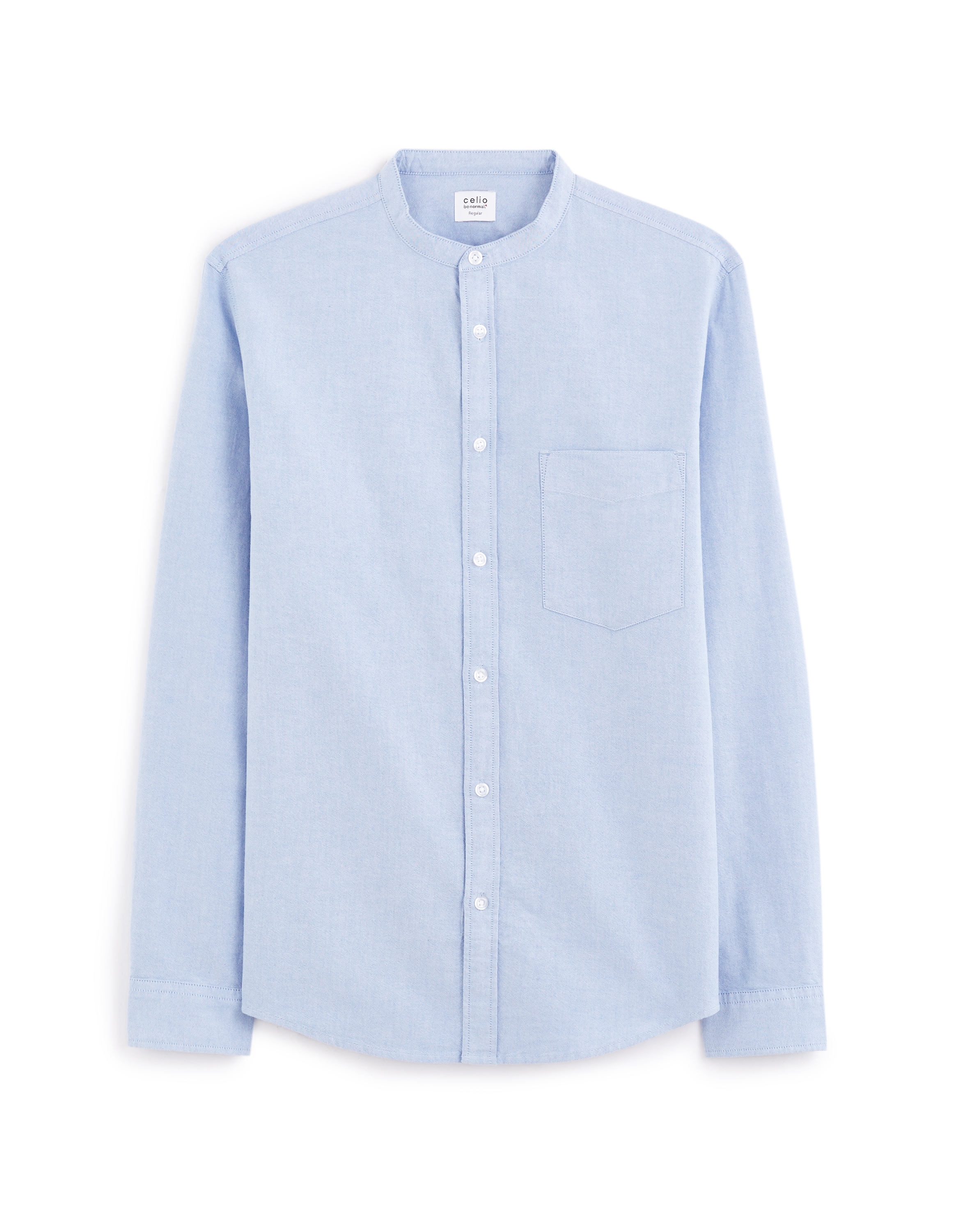Chemise col mao regular en coton oxford - bleu clair