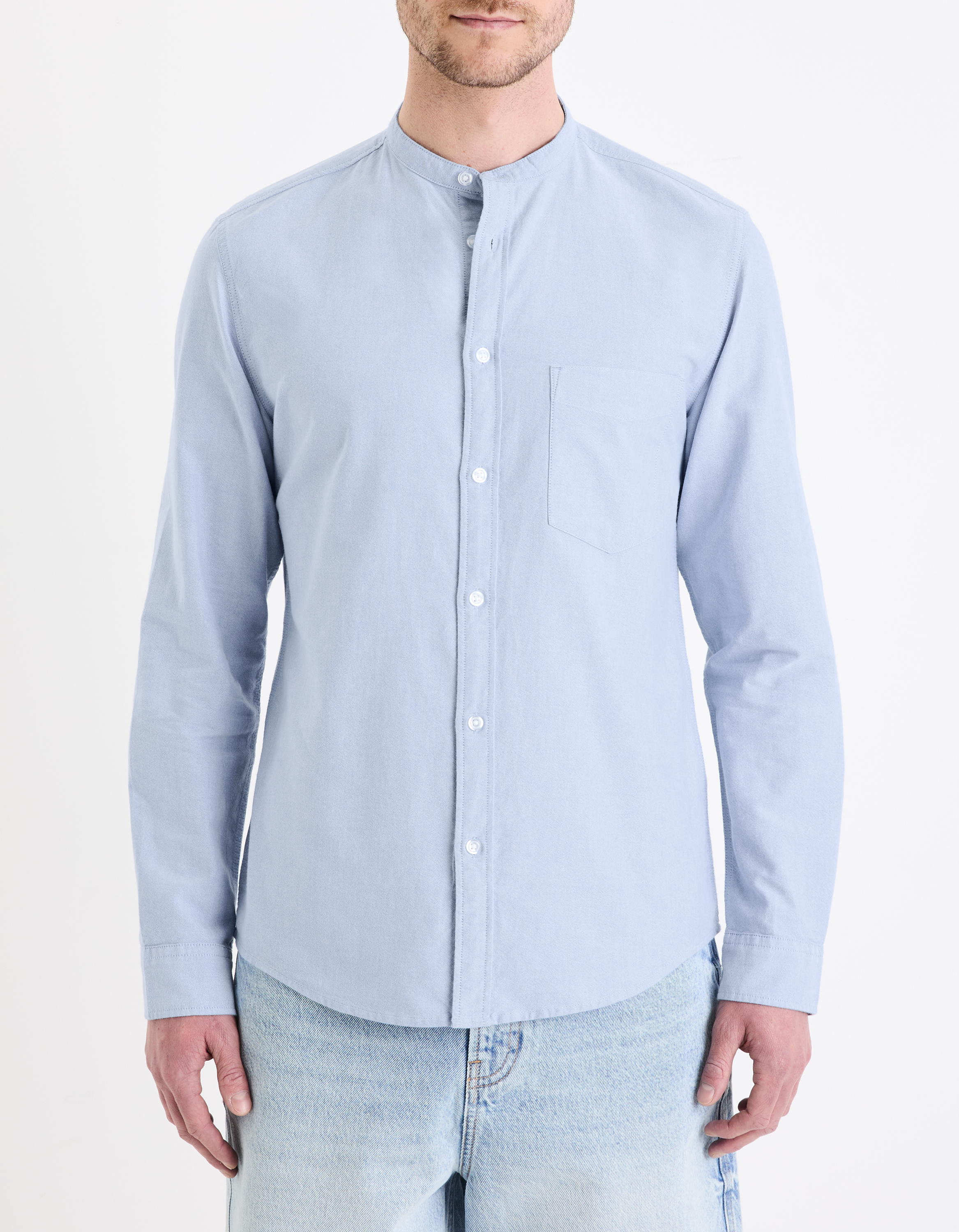 Chemise col mao regular en coton oxford - camaieu - Modalova