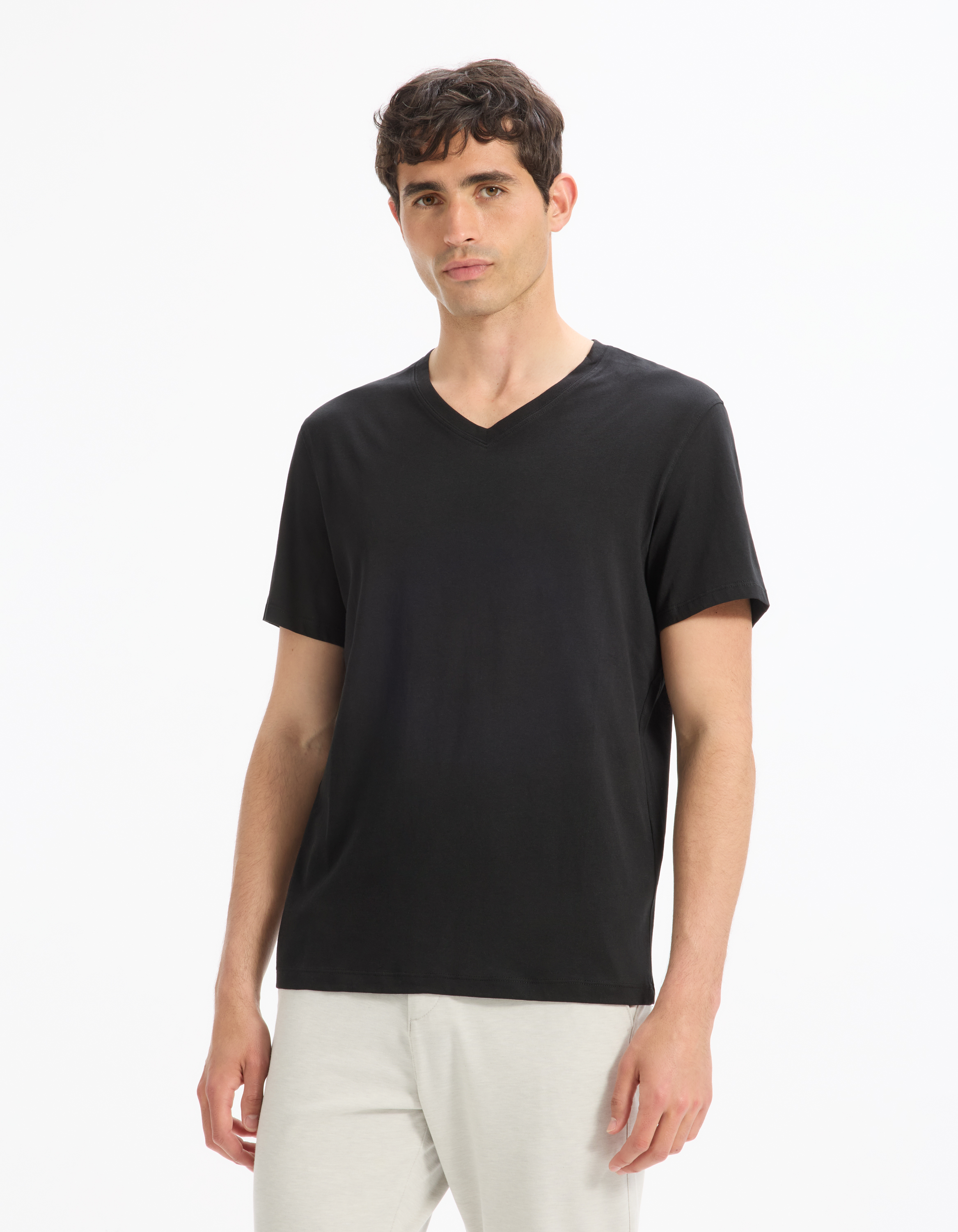 T-shirt straight col V 100% coton - camaieu - Modalova