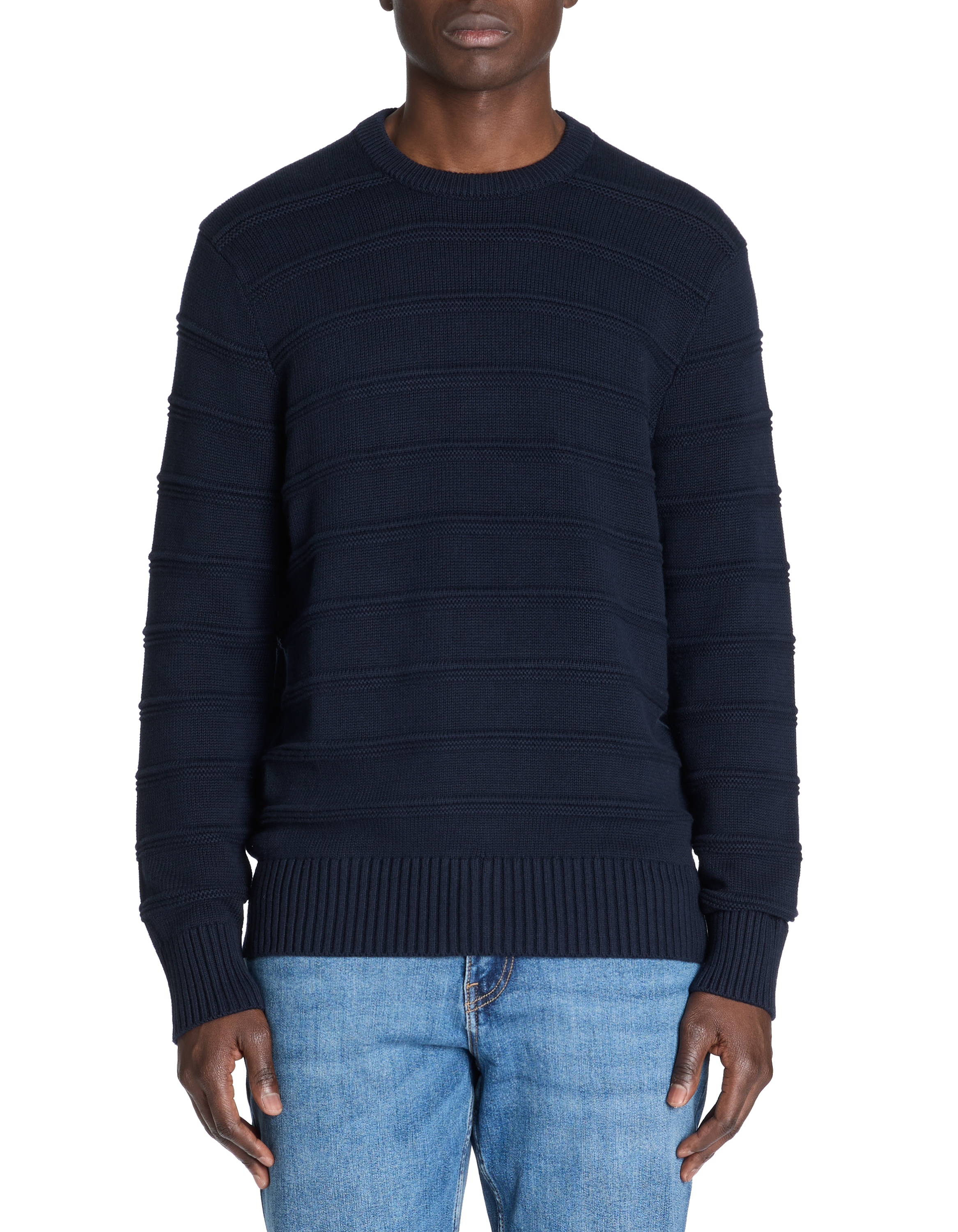 Pull col rond 100% coton - marine - camaieu - Modalova