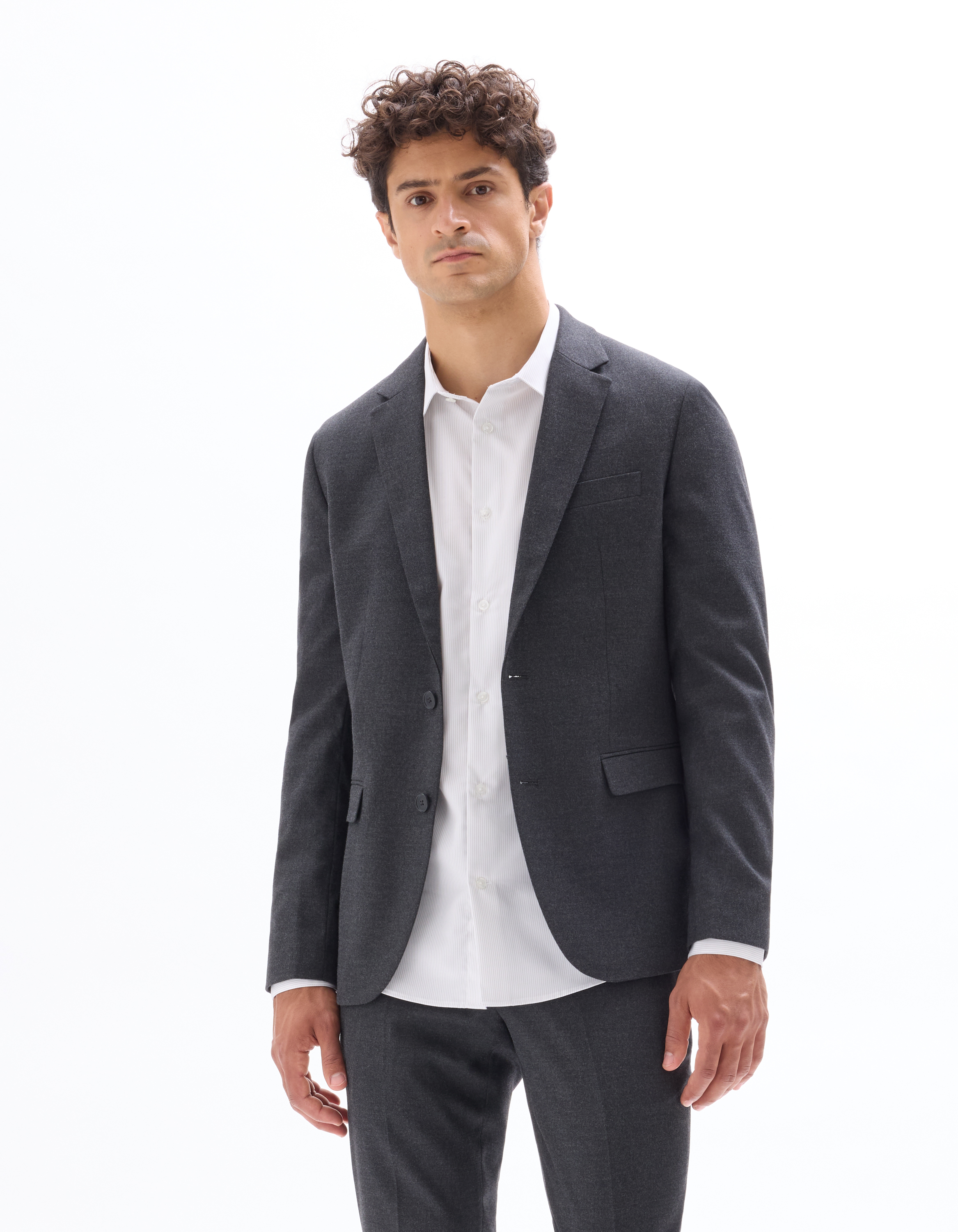 Veste de costume slim en flanelle - gris foncé - camaieu - Modalova