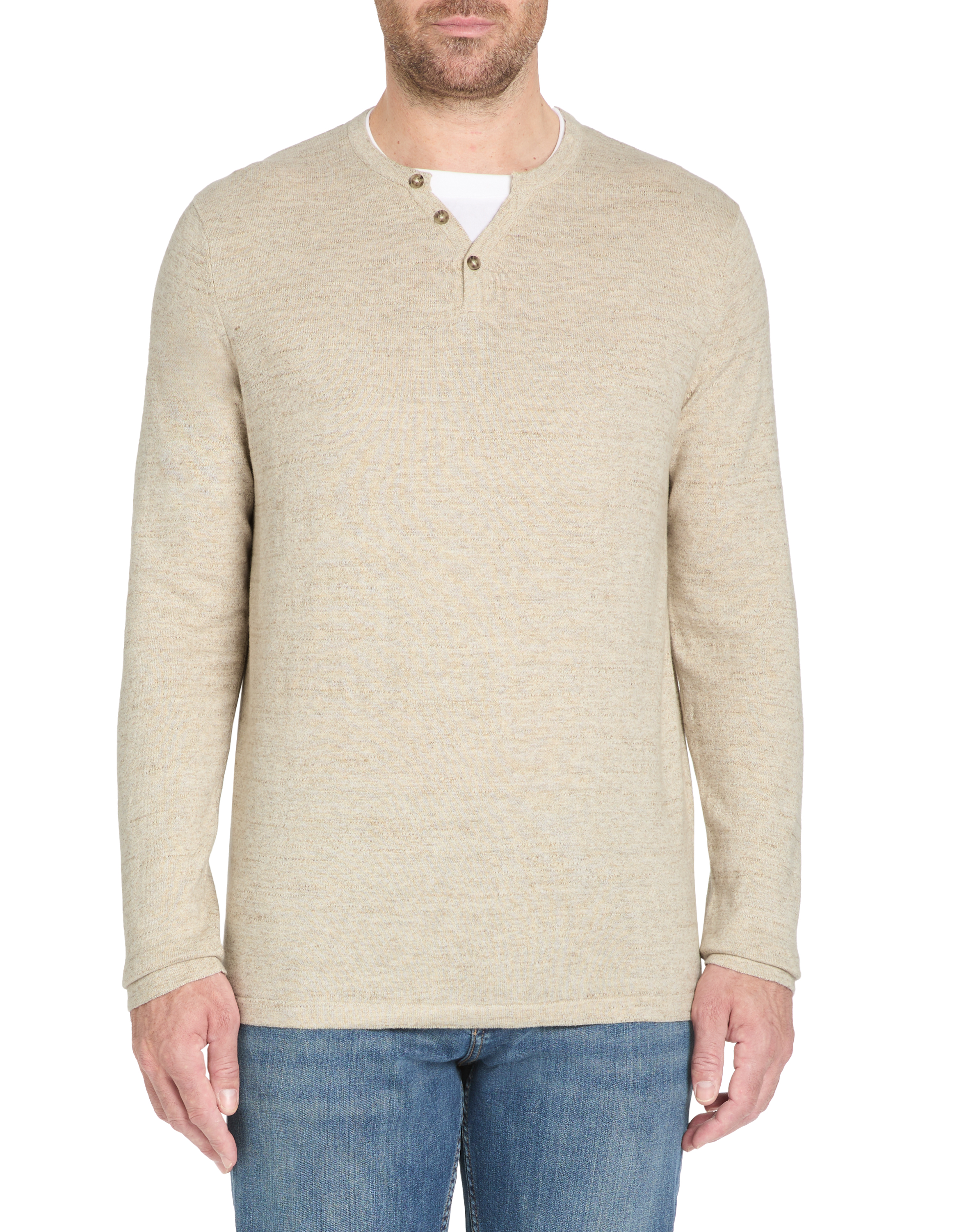 Pull col tunisien coton mélangé - beige - camaieu - Modalova