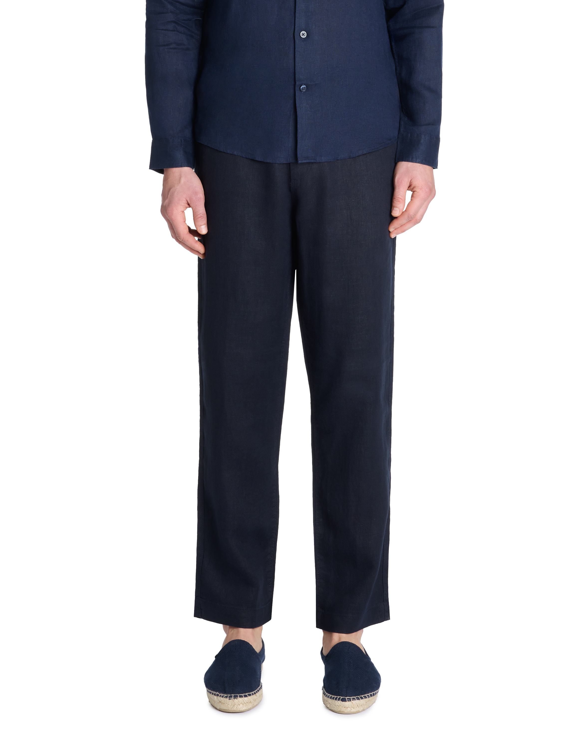 Pantalon straight 100% lin - marine - camaieu - Modalova