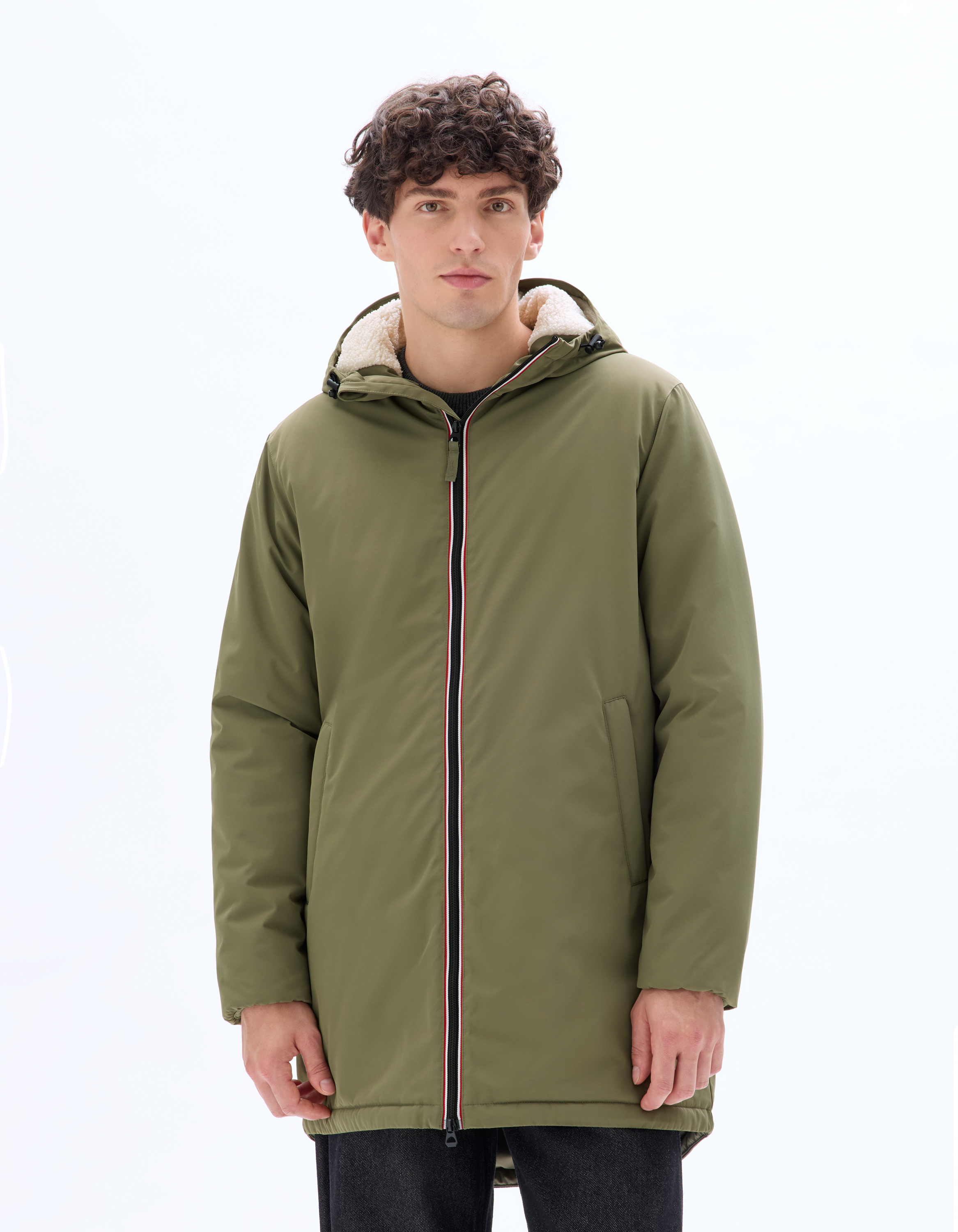 Parka à capuche doublé sherpa - kaki - camaieu - Modalova