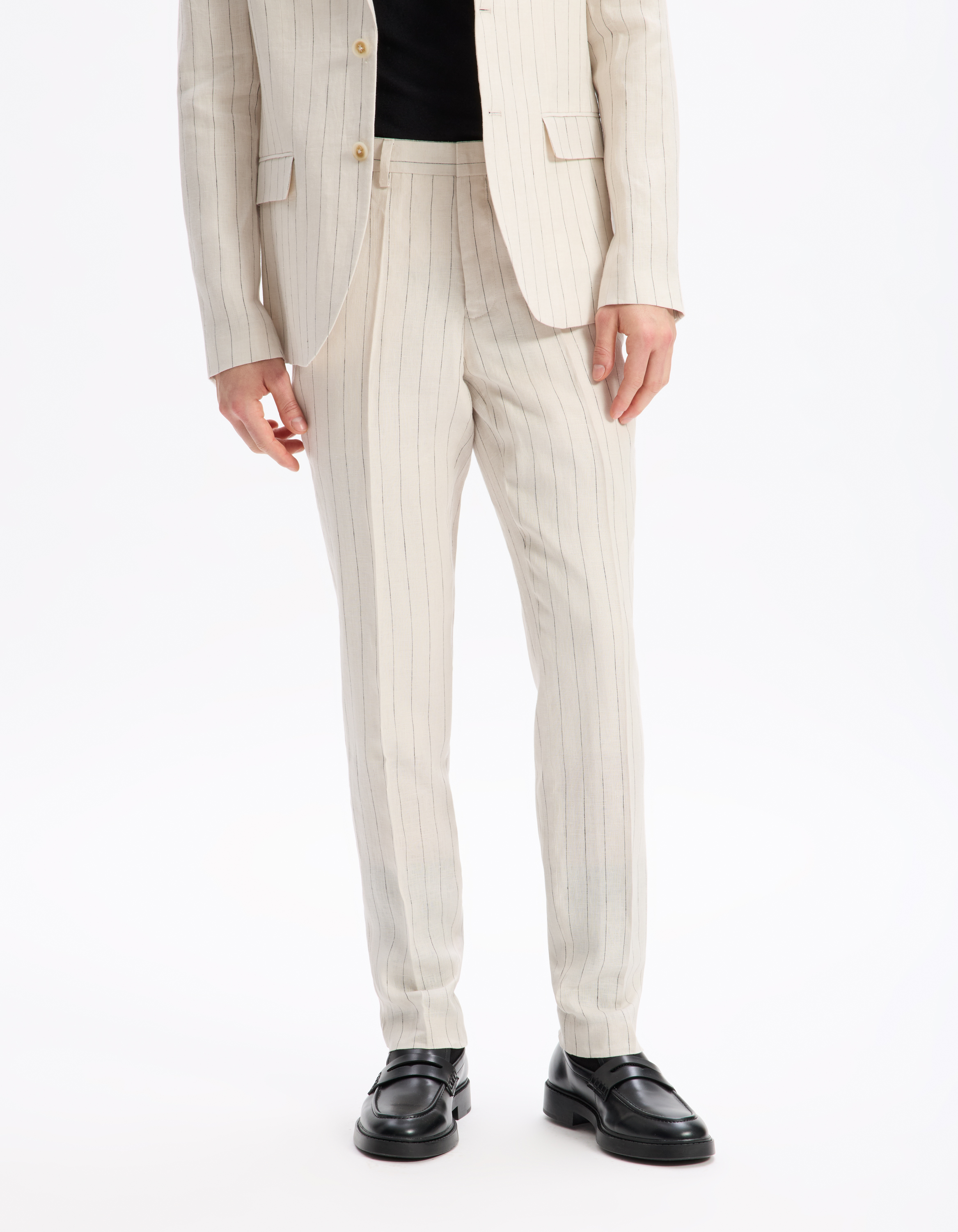 Pantalon de costume slim 100% lin rayé - naturel - camaieu - Modalova