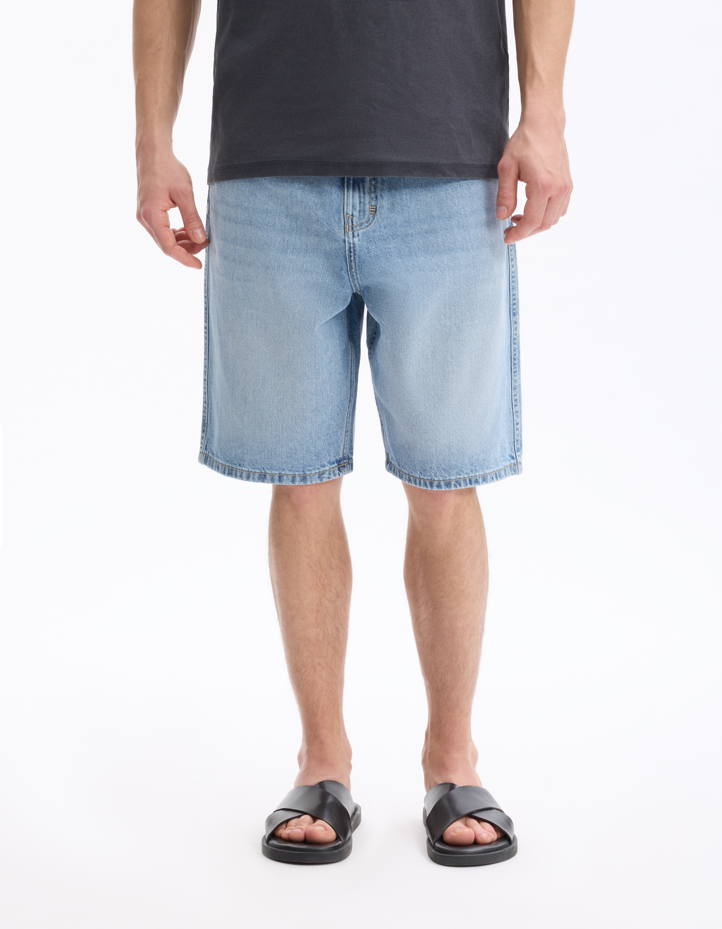 Long bermuda baggy en jean - bleu clair - camaieu - Modalova